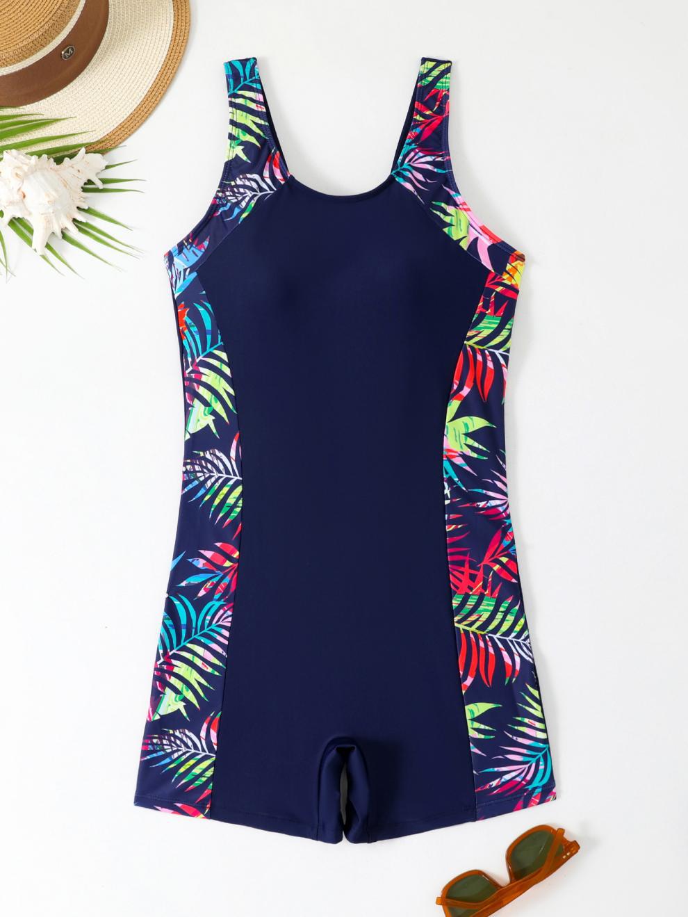 Womens Athletic One-Piece Swimsuit With Geometric Print Panels